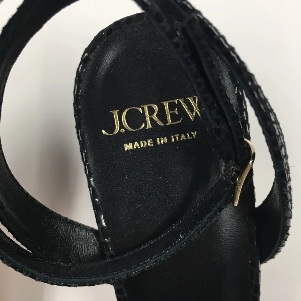 J Crew Snake Embossed Leather Kitten Heel Ankle Strap 8 Black Bow Wedding Party